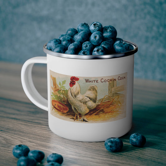 White Cochin Cock Enamel Camping Mug