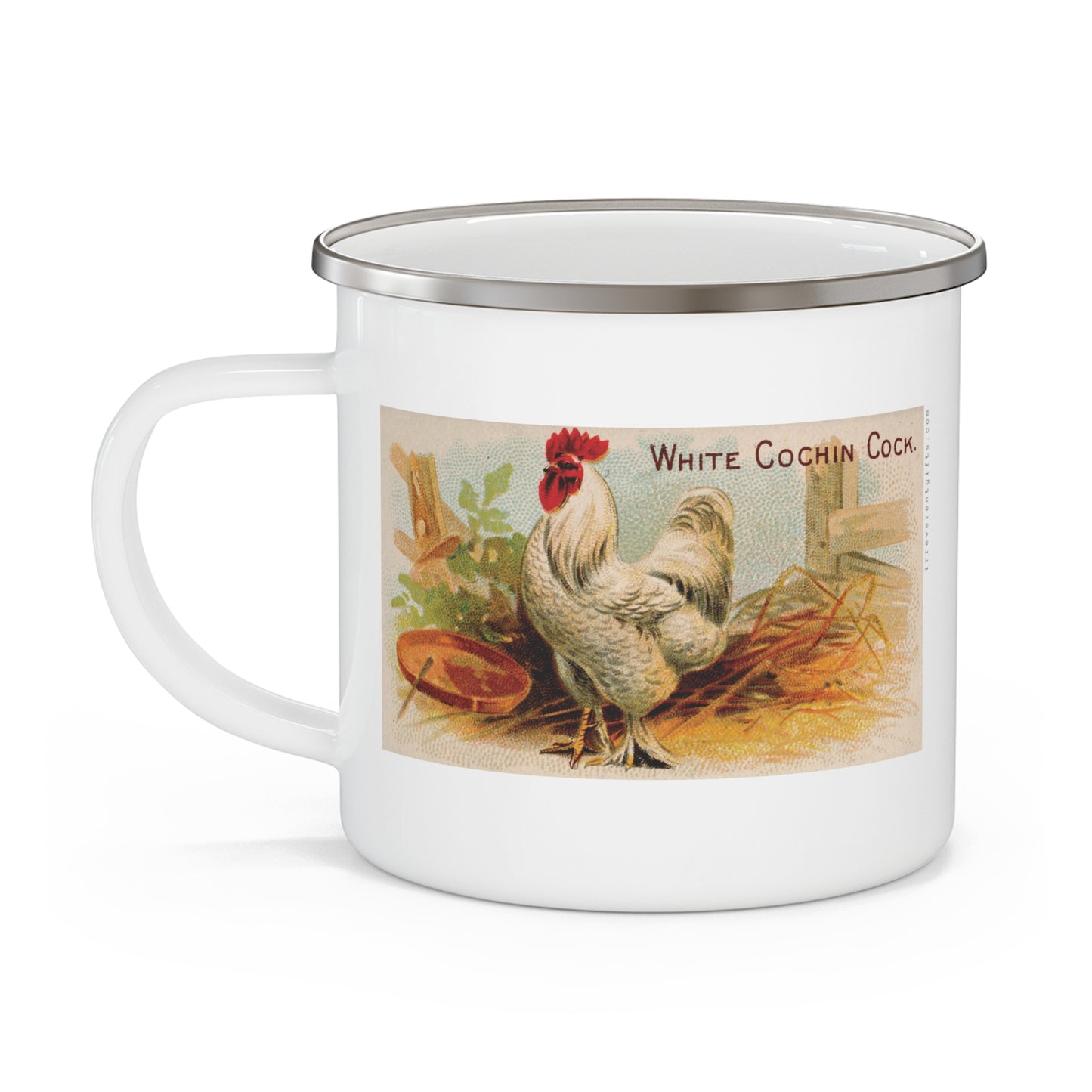 White Cochin Cock Enamel Camping Mug